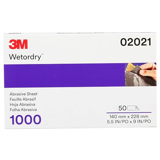 3M Wetordry Abrasive Sheet, 02624, 2000+ Grade, 5 1/2 in x 9 in | 50 Heavy Duty Sandpaper Sheets, for Auto Sanding, Metal Sanding, Finishing, Paint Prep