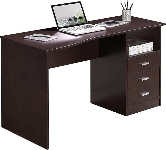 Techni Mobili 51 Inch Classic Computer Desk w/Drawers & Storage, Wenge | 51 Inch classic desk with 3 drawers, spacious storage, sturdy frame, and functional home office workstation for modern setups