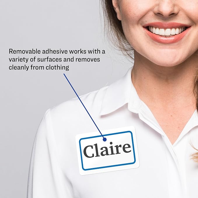 Avery Flexible Printable Name Tags, 2-1/3" x 3-3/8", White with Blue Border, 400 Removable Name Badges (05895)