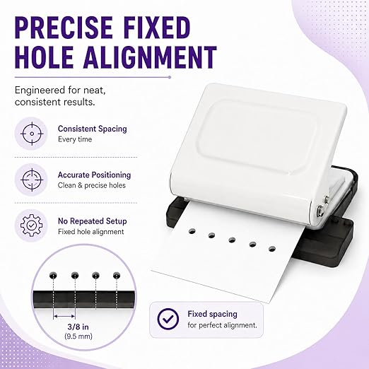 10 Hole Punch Binding Machine Kit for Planner (White) with 10 Multi-Color Spiral Coils, Adjustable A4 A5 B5 Paper Puncher, DIY Notebook Scrapbook Maker for Home Office School Organization