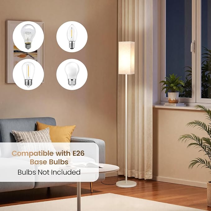 Floor Lamp, Pole Lamp with Foot Switch, Modern Standing Lamp Shade, Minimalist Freestanding Lamp (Bulb Not Included), for Living Room, Bedroom Office ETL Listed, White and Beige WE07LD05