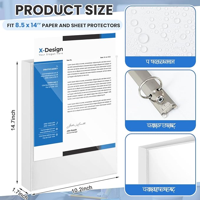 Henoyso 4 Pcs 1" Legal Size PP Plastic Binders with View Cover, Durable 3 Ring White Binders for 8.5" x 14" Paper, Hold up to 175 Sheets for Documents, Office, Home, Work Places