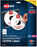 Avery Printable CD Labels, Matte White, Removable Adhesive, Laser & Inkjet Printer Compatible, 50 Disc & 100 Spine Labels, Ideal for CDs, DVDs, PC Discs, Media Projects & More (5931)