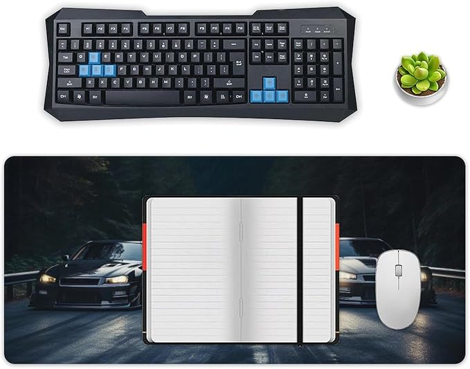 Large Mouse Pad Gaming Mousepad R34 Sports Car Racing JDM Car Cool Big Computer Desk Mat Desk Pad for Keyboard and Mouse Mat Non-Slip Base 40x90cm