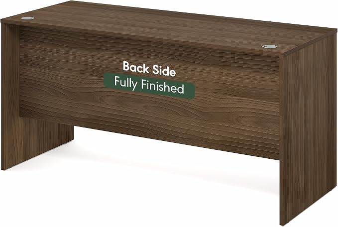 Furinno Roger Computer Desk, 60 Inch Rectangular Executive Desk with Modesty Panel, Home Office Desk with Thick Tabletop, Desk Cord Grommet, Scratchproof, for Home Study, Office, Modern Walnut