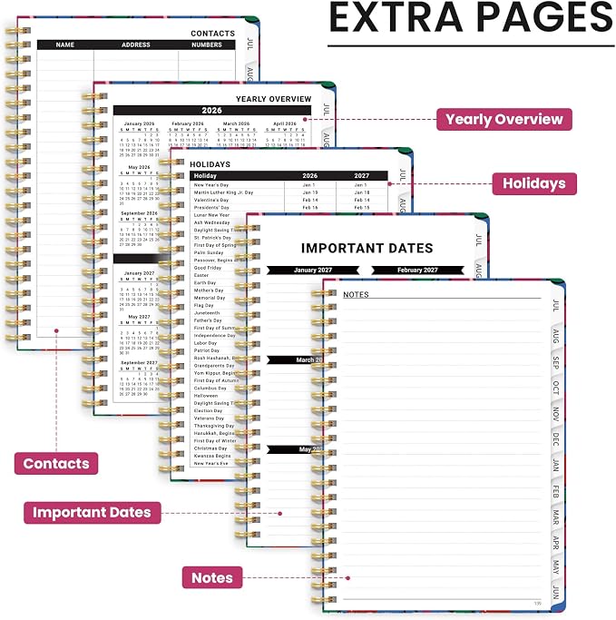 Planner 2026-2027, Academic Year Monthly & Weekly Planner Caledndar, July 2026 - June 2027, Hardcover Large Planning Agenda Book with Tabs for School Office Supplies, 8.5" x 11" - Sweet Cherries