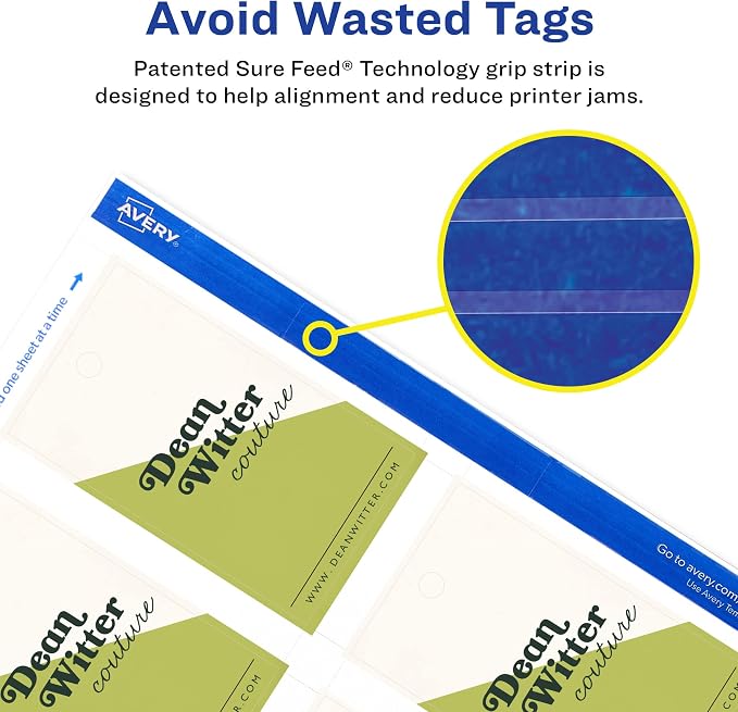 Avery Rectangle Tags, Sure Feed Technology, 2" x 3.5", Matte White, Strings Included, 80 Total, Print-to-the-Edge, Laser/Inkjet Printable (80514)