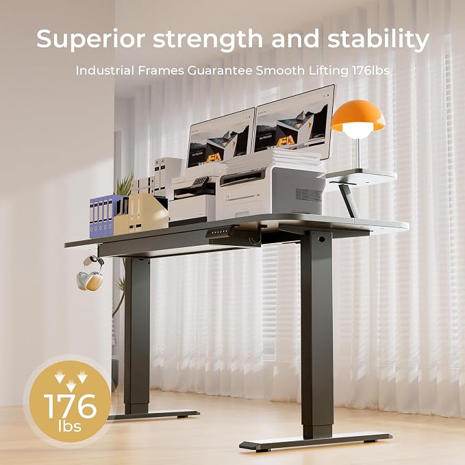 COMHOMA Electric Standing Desk with Drawers, 48 x 24'' Sit Stand up Desk with Monitor Stand, Laptop Stand, Height Adjustable Ergonomic Home Office Computer Desk with Memory Preset Controller (Black)