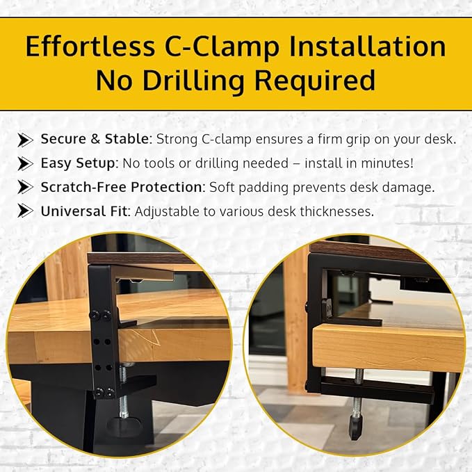 *Test* Ergonomic Clamp-On Laptop and Computer Monitor Riser Stand with Drawer, 21.6 x 9.8 inch - Dark Brown|Laptop Stand for Desk, Monitor Riser, Desk Organizer, Office Desk Home Workspace