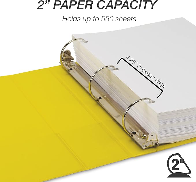 Samsill Durable 2 inch 3 Ring Binder, D Ring Binder, 100% Recycled Chipboard, Yellow, 12 Pack