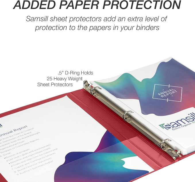 Samsill Durable 0.5 Inch Binder, D Ring Binder, 100% Recycled Chipboard, Red