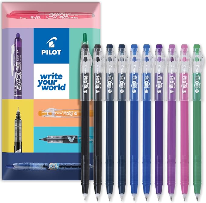 PILOT FriXion Ball Stick 07-0.7mm Nib Tip - Erasable Gel Ink Pens - In Envelope Gift Packaging (Teacher's Wallet of 10)