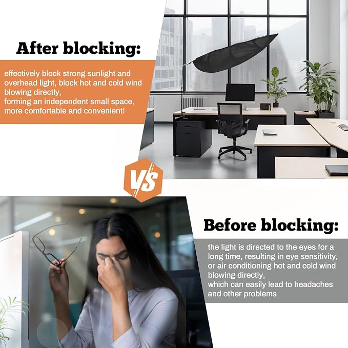 P Polerden Black Office Cubicle and Desk Shade for Cubicle to Block Light | for Light Sensititve Workers，Block Overhead Light,Glare,And Airflow,Uv-Resistant Fabric,Adjustable