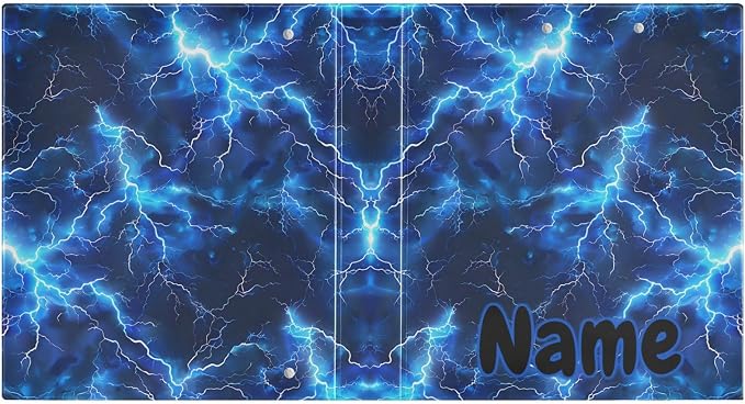 Custom 3 Ring Binder Blue Electric Lightning 1.5" Round Ring Binders Personalized Name View Binder with 200 Sheet for Kids School Supplies Women Men Office, 1 Pack