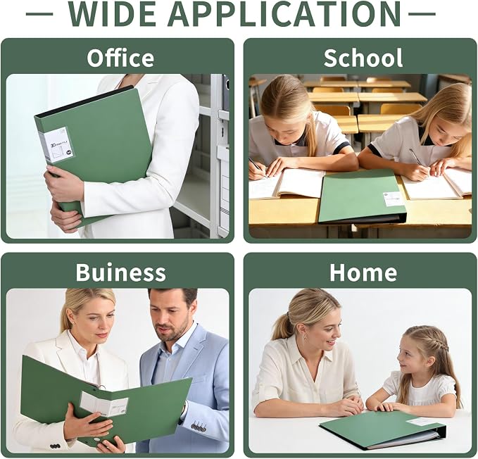 3 Ring Binders,4 Pack D Ring Binder A4 for School, Office(Green)