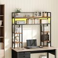 MAHANCRIS Desk Shelf, 43.3" Desk Hutch with Light Strip | Office Desktop Organizer, 5 Tier Desktop Bookshelf for Computer Monitor, Storage Rack for Study, Home Office, Rustic Brown