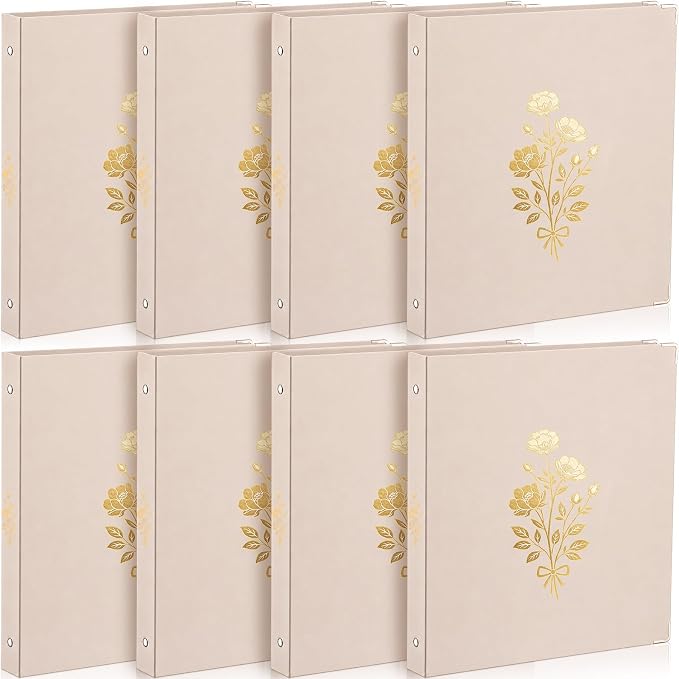 ReliThick 8 Pcs Aesthetic 3 Ring Binders, 1 Inch with Pockets,Beige | Paper Covers, 175 Sheet Capacity, 2 Inner Pockets, Organizer for 8.5" x 11" Letter Size, School, Office, Home,Floral Color