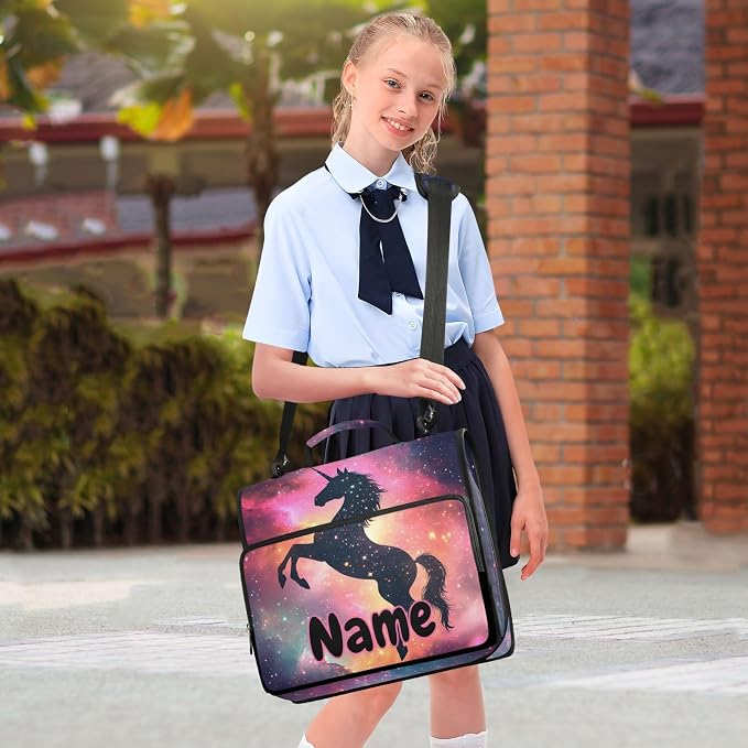 Custom Unicorn Galaxy Sky 3 Ring Binder Bag 1.5 inch Personalized Name Binder Organizer 500 Sheet Documents Storage for School Office