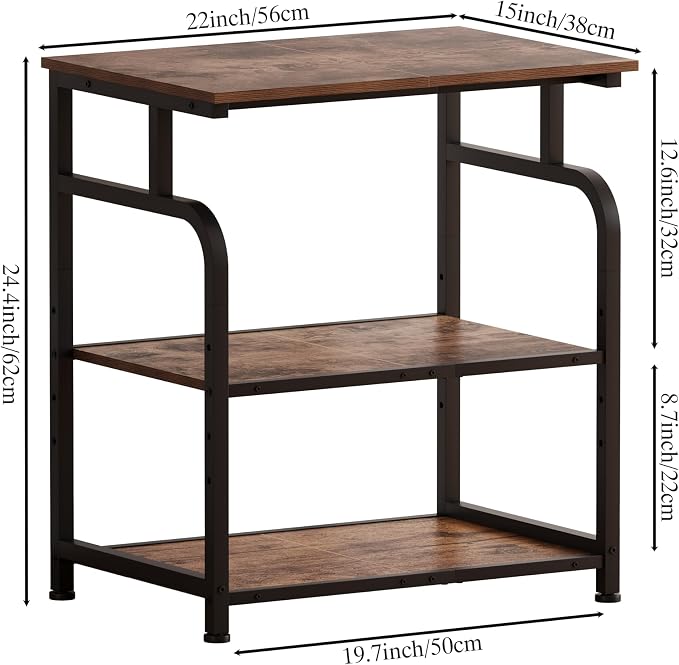 Unionly Large Rolling Printer Stand with Height Adjustable Shelf and Wheels | 3-Tier Rolling Printer Cart with Wheels, Heavy-Duty Wood Printer Table with strudy steel frame for Home Office,Rustic Brown
