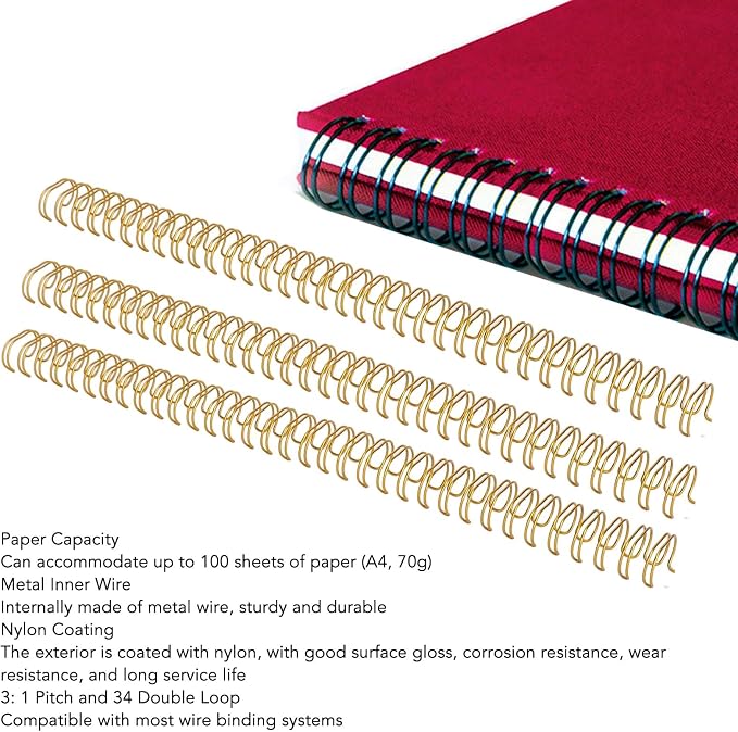 Hilitand 100pcs Plastic Spiral Binding Coils, 3:1 Pitch, 1/2in Diameter 34 Loop Spiral Binding Spines for Office Documents 100 Sheets Capacity (Gold), HILITANDG4G29CKZI0-11