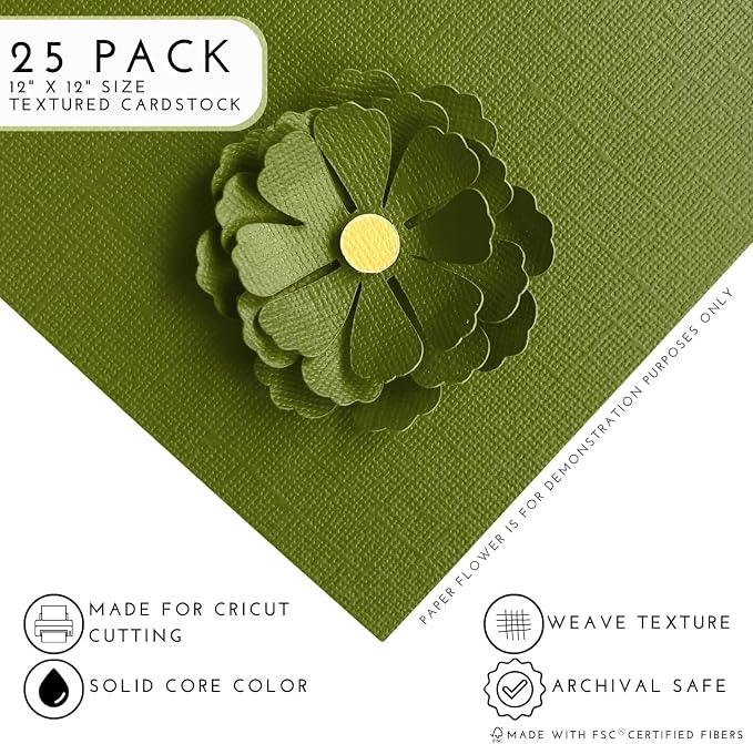 Cactus—12x12 Textured Cardstock | 80lb Textured Green Scrapbook Paper | Premium Cardstock for Cricut Cutting | 25 Sheets