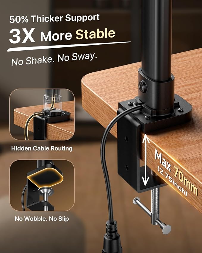 ONEMIX LED Desk Lamp with Clamp, 42-Inch 4-Panel Light for Dual Monitors | 1800 Lumens, 4 Adjustable Panels, 5 Color Temps, 5 Brightness Levels, Remote, Timer, Flicker-Free for Home Office