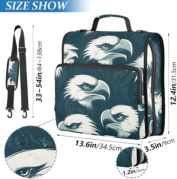 Eagles Head 3 Ring Binder Bag 1.5 inch Binder Organizer with Zipper Shoulder Strap 500 Sheet Documents Storage for School Office