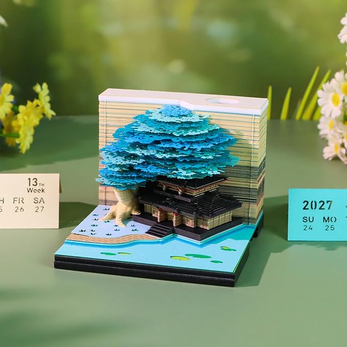 3D Time Piece Calendar, 2027 Desk Calendar With LED Light, 3d Tree Memo Pad Creative Desk Calendar, Christmas Gift for Colleague Friend, Desktop Decoration