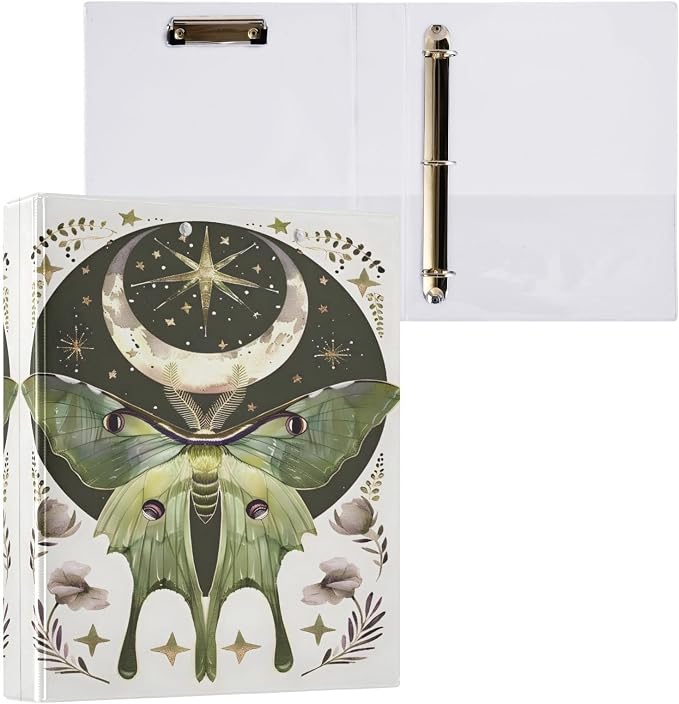 Custom 3 Ring Binder Moth Moon Art 1.5" Round Ring Binders Personalized Name View Binder with 200 Sheet for Women Men Office Kids School Supplies, 1 Pack