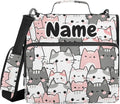 Custom Cute Cats Grey Pink 3 Ring Binder Bag 1.5 inch Personalized Name Binder Organizer 500 Sheet Documents Storage for School Office