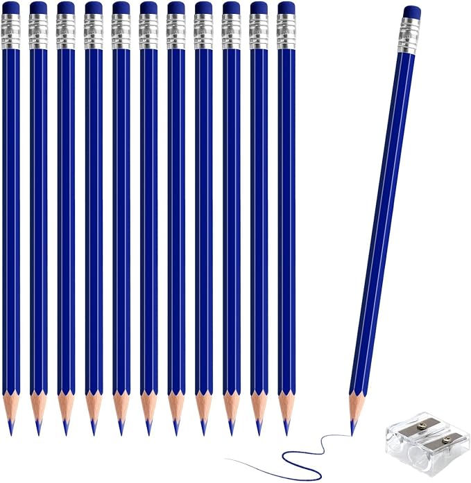 12 PCS Dark Blue Pencils with Eraser, Pre-Sharpened HB Pencils for Writing & Drawing, School Supplies for Kids Homework, Tests, Art Crafts & Teacher Grading (Dark Blue)