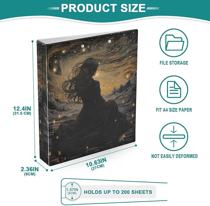 3 Ring Binder Goddess Starry Sky 1.5" Round Ring Binders View Binder with 200 Sheet for Women Men Office Kids School Supplies, 1 Pack