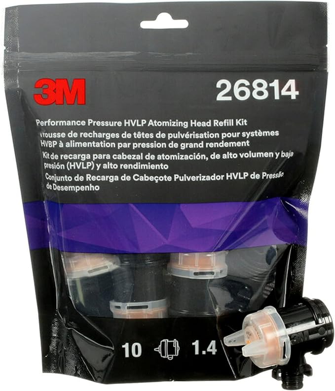 3M Performance Pressure HVLP Atomizing Head Refill Kit, 26814, Size 1.4 | Orange; for use with 3M Performance Industrial Spray Gun; 10 Pack
