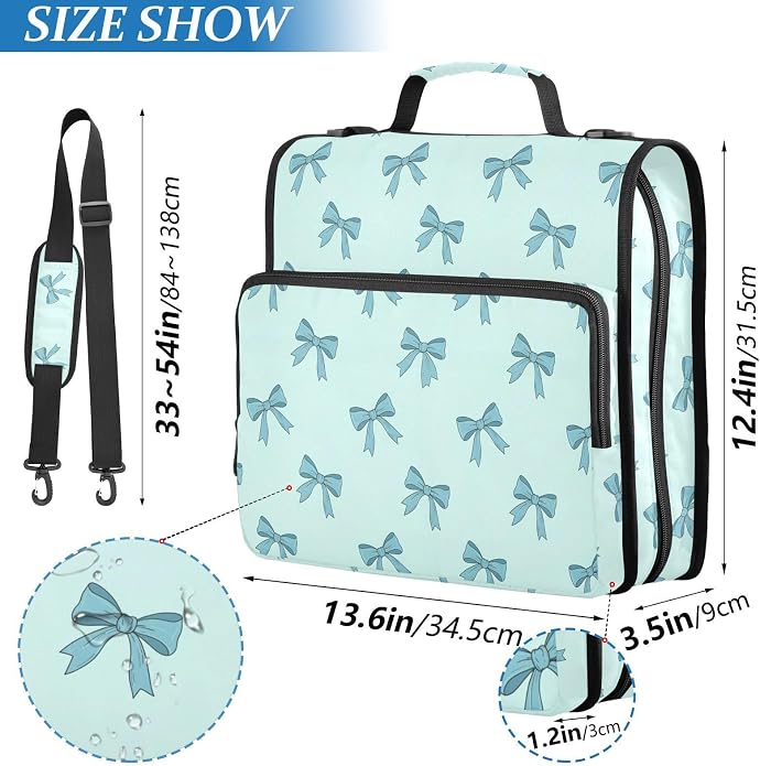Zipper Binder Bag 3 Ring File Folder Portfolio Organizer Zippered Binder Bags with Strap Fits Laptop Women Men