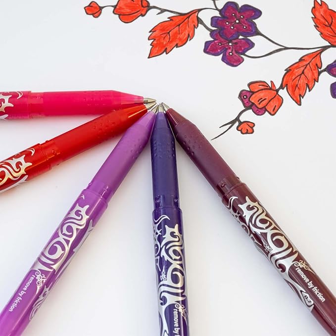Pilot Frixion Heat/Friction Erasable Rollerball Pen FR7 - Medium Line 0.7mm Tip Nib - Bright Pillow Pack of 5 - Red, Orange, Pink, Light Blue & Lime Green