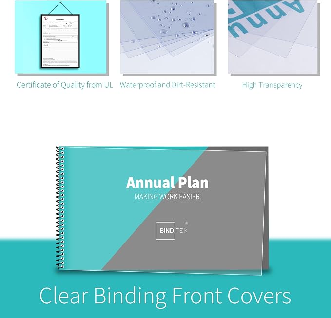 Binditek 100 Pack Binding Covers Set, 8.5x14 Inches, 8Mil PVC & 12Mil Poly | Binding Covers Set, 8.5 x 14 Inches Legal Size, 8 Mil Clear PVC Front, 12 Mil Black Poly Back, Square Corners, Unpunched