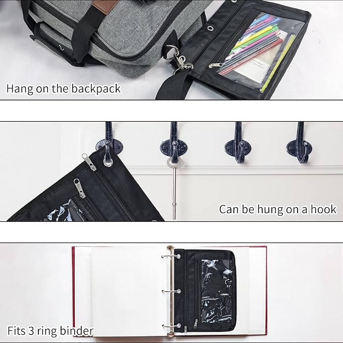 YoeeJob 18 Pack 1 Inch Expandable Zipper Pencil Pouches with Clear Window for 3 Ring Binder, Suitable for School & Office（Black）