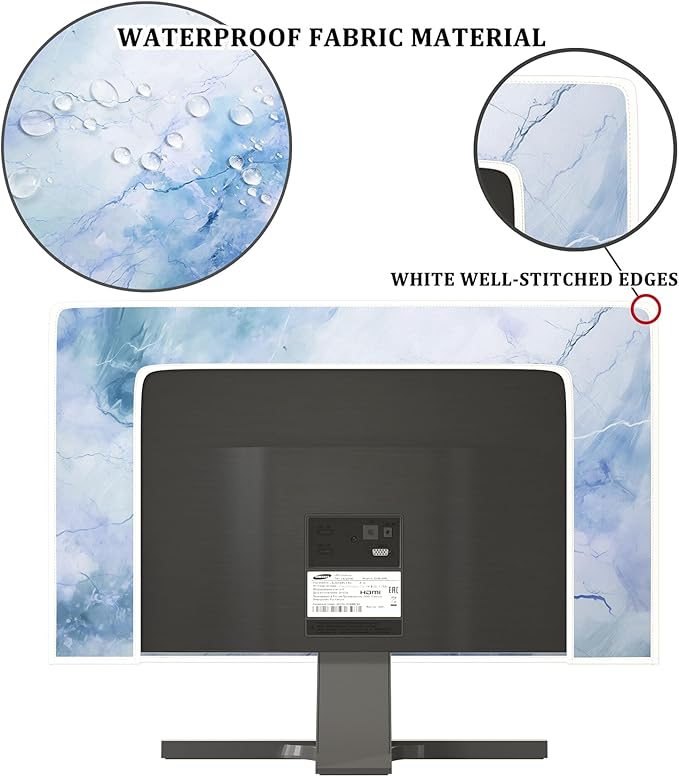 Baocicco Fashion Haze Blue Marble Screen TV Cover Cover 37, 38, 39 Inch Waterproof Full Body Covers for TV Display Screen Weatherproof Television Sleeve Compatible with Television LED LCD OLED TVs