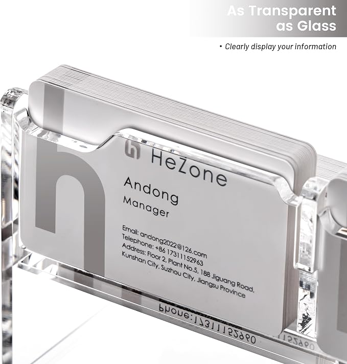 HeZone Business Card Holder for Desk, Acrylic Business Card Organizer , Multiple 6 Slots 3 Tier Business Cards Stand for Women& Men,Office Desk Accessories,Organize 300 Cards-1 Pack(Horizontal,Clear)