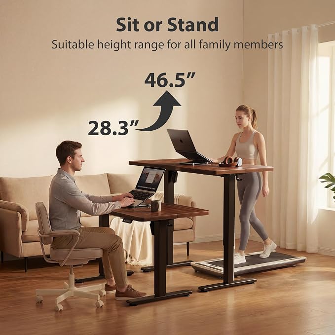 Cubiker Standing Desk, 55x28 Inches Sit Stand Home Office Desk, Electric Stand up Desk, Adjustable Desk with Splice Board, Black Frame/Black Walnut Top