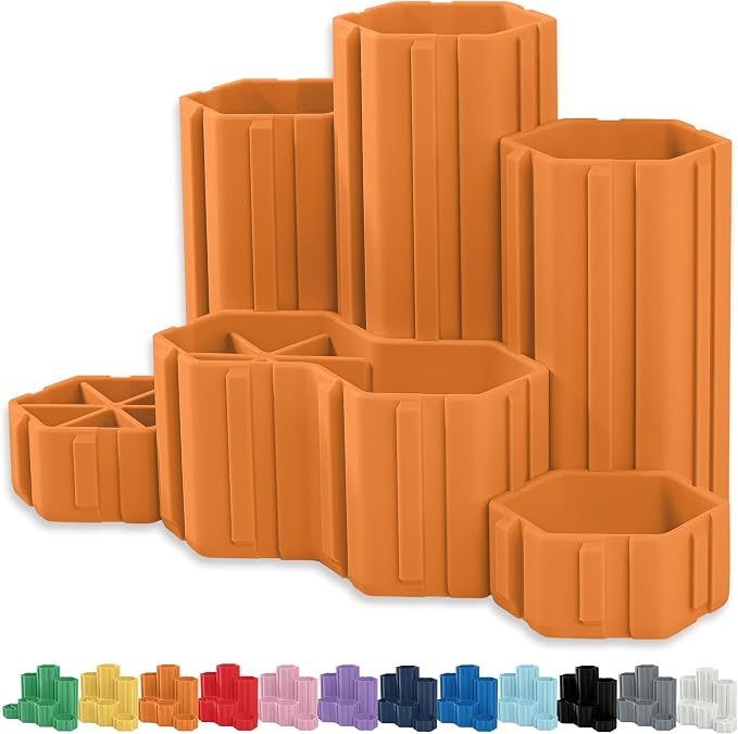 Glassboard Studio Hexaflex Organizer Set - Pen and Pencil Holder for Desk, Versatile Hexagon Design, Adjustable Dividers, 12 Color Options - Desk and Office Organization (Tangerine Orange)