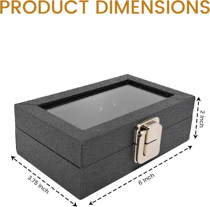 Novel Box Jewelry Organizer Box Black Leatherette 6X3.75X2 Small Size Glass Jewelry Box with Lid with Metal Clasp - Gem Display Case - Jewelry Display Case for Necklaces Bracelets Rings Accessories