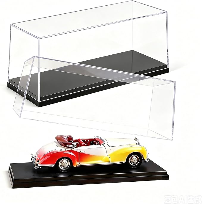 Model Car Display Case for 1:18 Scale Diecast Cars, Clear Acrylic Stackable Showcase Box for Toys & Memorabilia, Dustproof Collector Storage with Black Base, 13.4 x 6.4 x 5.5 Inch