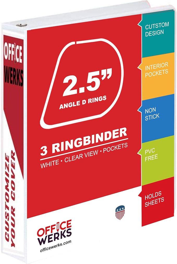 Performore 3 Ring Binder, Professional Angle D Ring 2.5 Inch, Presentation Folder for Standard Pages 8.5 x 11 with Pockets, Crystal Clear View White (4 Pack) - Ideal for Office Supplies