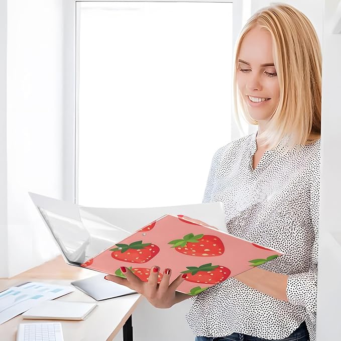 3 Ring Binder Strawberry Berry Red Fruit 1.5 inch Binders Three Ring Binders with Clipboard Fit 8.5'' x 11'' Paper 3 Interior PVC Clear Pockets for Office Supplies