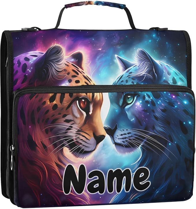 Custom Cheetah Tiger Galaxy 3 Ring Binder Bag 1.5 inch Personalized Name Binder Organizer 500 Sheet Documents Storage for School Office