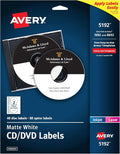 Avery Printable CD Labels, Matte White, Permanent Adhesive, Laser/Inkjet Printable, 40 Blank CD & 80 Blank Spine Stickers, Great for DVD, PC Discs, and More (5192)
