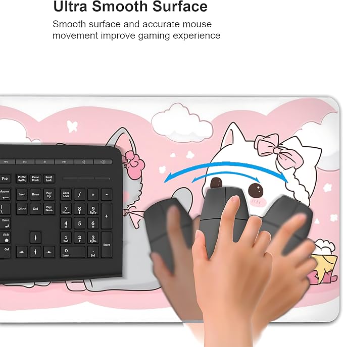 Cute Anime Cats Gaming Mouse Pad, Pink Kawaii Desk Mat with Anti-Slip Base & Stitched Edges,35.4" x 15.7" in Desk Accessories for Women, Home Office Decor & Artistic Gift