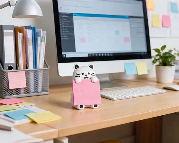 Cat Pop-Up Sticky Note Dispenser for 3 x 3 in Notes, Black & White | Includes 100 sheets, handmade resin desk decor for office, home or classroom; gift for teachers, coworkers and cat lovers