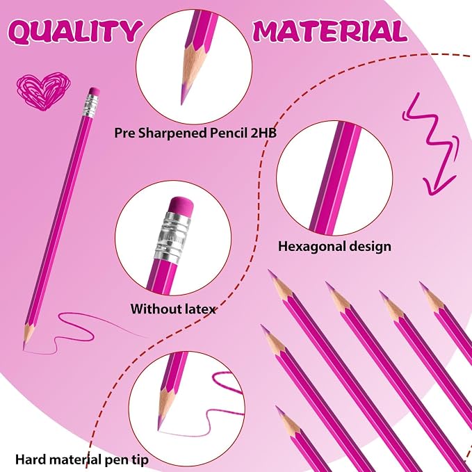48 PCS Pink Pencils Bulk with Eraser, Pre-Sharpened HB Spring & Easter Pencils for Kids, School Supplies for Writing, Drawing & Easter Art Crafts (Pink)